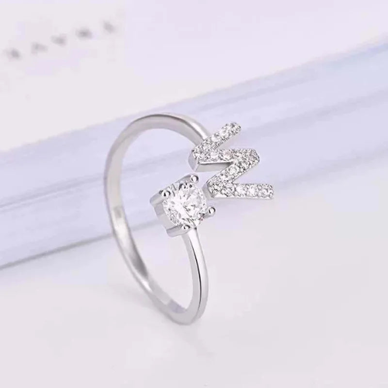 Alphabet Initial Rhinestone Ring