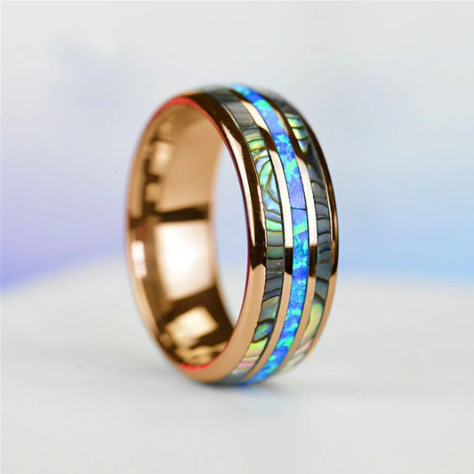 Rose Gold Tungsten Abalone Ring