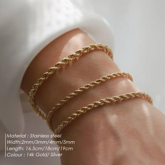 Gold Twisted Rope Chain Bracelet